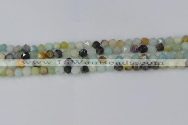 CAM1466 15.5 inches 6mm faceted nuggets black amazonite beads