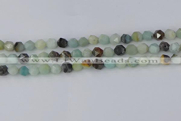 CAM1467 15.5 inches 8mm faceted nuggets black amazonite beads