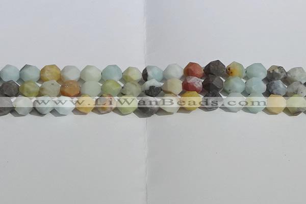 CAM1489 15.5 inches 10mm faceted nuggets matte black amazonite beads