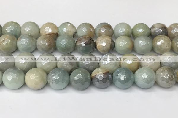 CAM1753 15 inches 12mm faceted round AB-color amazonite beads