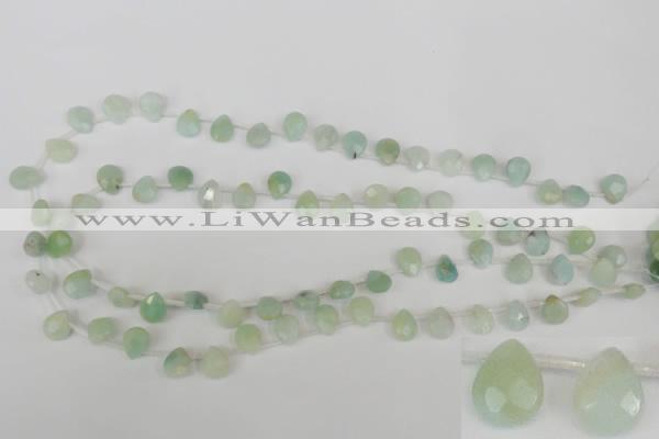 CAM634 Top-drilled 8*10mm faceted flat teardrop Chinese amazonite beads