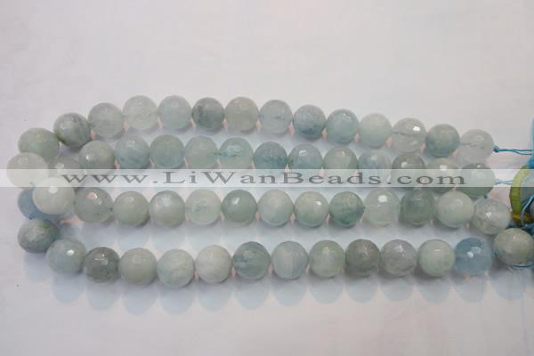 CAQ226 15 inches 14mm faceted round aquamarine beads wholesale