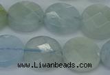 CAQ570 15.5 inches 11mm faceted coin natural aquamarine beads