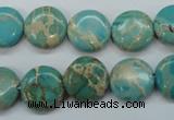 CAT84 15.5 inches 14mm flat round dyed natural aqua terra jasper beads