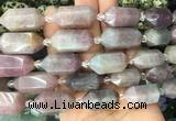 CBBS09 15 inches 11*25mm - 14*28mm hexahedral prism rose quartz beads