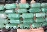 CBBS11 15 inches 11*25mm - 14*28mm hexahedral prism green strawberry quartz beads