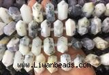 CBBS43 15 inches 12*25mm - 14*28mm hexahedral prism white opal beads