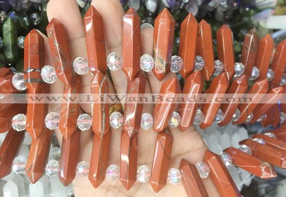 CBBS58 15 inches 8*30mm - 9*33mm hexahedral prism red jasper beads