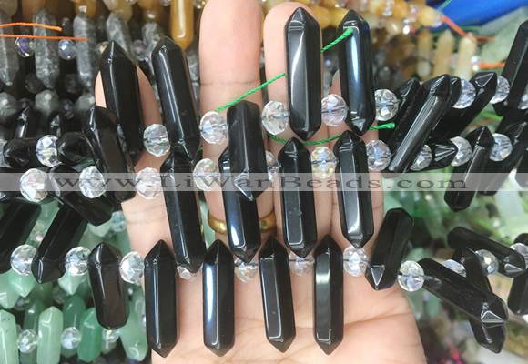 CBBS63 15 inches 8*30mm - 9*33mm hexahedral prism black agate beads