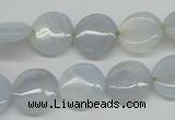 CBC33 15.5 inches 14mm flat round blue chalcedony beads wholesale