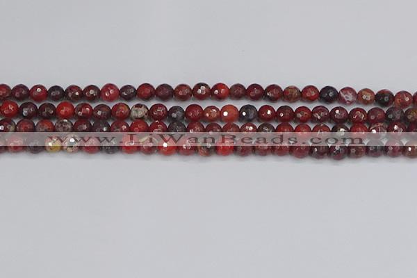 CBD376 15.5 inches 6mm faceted round poppy jasper beads