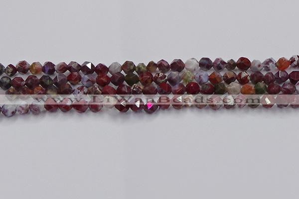 CBD383 15.5 inches 6mm faceted nuggets brecciated jasper beads