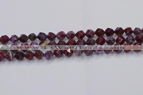 CBD384 15.5 inches 8mm faceted nuggets brecciated jasper beads