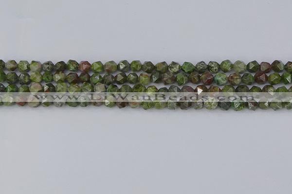 CBG108 15.5 inches 6mm faceted nuggets bronze green gemstone beads