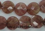 CBQ244 15.5 inches 16mm faceted coin strawberry quartz beads