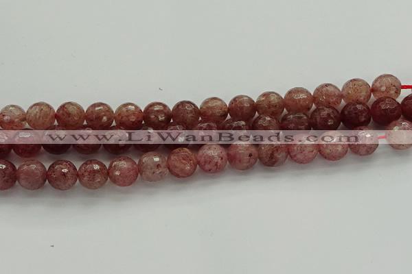 CBQ333 15.5 inches 10mm faceted round strawberry quartz beads