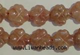 CBQ37 15.5 inches 15mm carved flower strawberry quartz beads