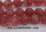 CBQ432 15.5 inches 8mm faceted nuggets strawberry quartz beads