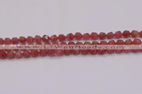 CBQ432 15.5 inches 8mm faceted nuggets strawberry quartz beads