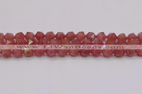 CBQ434 15.5 inches 12mm faceted nuggets strawberry quartz beads