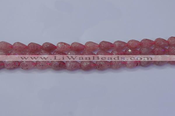 CBQ453 15.5 inches 10*14mm faceted teardrop strawberry quartz beads