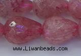 CBQ456 15.5 inches 15*20mm faceted teardrop strawberry quartz beads