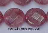 CBQ463 15.5 inches 18mm faceted coin strawberry quartz beads