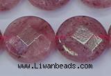 CBQ464 15.5 inches 20mm faceted coin strawberry quartz beads