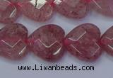 CBQ469 15.5 inches 12mm faceted heart strawberry quartz beads