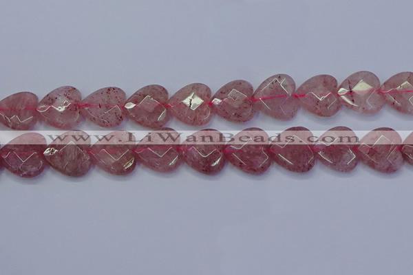 CBQ471 15.5 inches 16mm faceted heart strawberry quartz beads