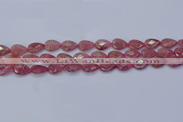 CBQ476 15.5 inches 10*14mm faceted flat teardrop strawberry quartz beads