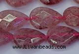 CBQ478 15.5 inches 13*18mm faceted flat teardrop strawberry quartz beads