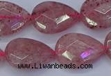 CBQ479 15.5 inches 15*20mm faceted flat teardrop strawberry quartz beads