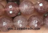 CBQ573 15.5 inches 10mm faceted round strawberry quartz beads