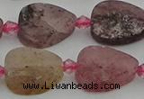 CBQ669 15.5 inches 10*15mm flat teardrop matte strawberry quartz beads