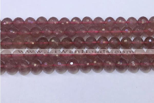 CBQ702 15.5 inches 8mmm faceted round strawberry quartz beads