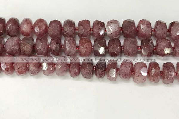 CBQ712 15.5 inches 6*12mm - 8*13mm faceted tyre strawberry quartz beads