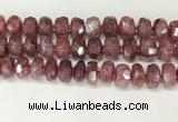 CBQ713 15.5 inches 6*13mm - 8*14mm faceted tyre strawberry quartz beads