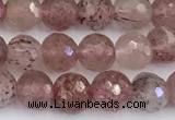 CBQ761 15 inches 6mm faceted round strawberry quartz beads