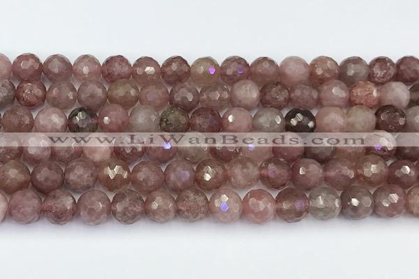 CBQ763 15 inches 9mm faceted round strawberry quartz beads