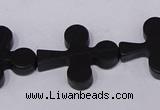 CBS23 15.5 inches 22*26mm cross black stone beads wholesale