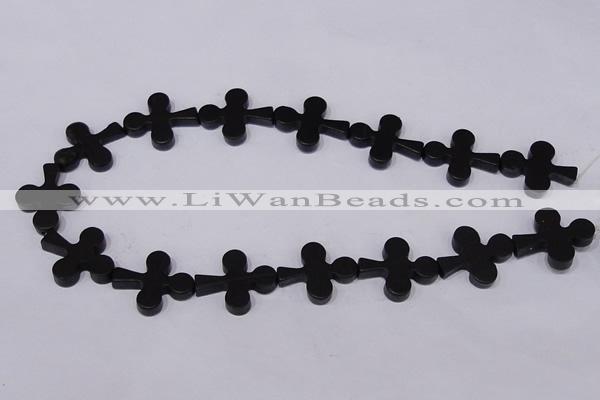 CBS23 15.5 inches 22*26mm cross black stone beads wholesale