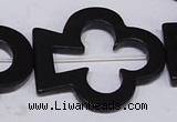 CBS32 15.5 inches 35*40mm leaf  black stone beads wholesale