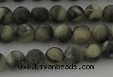 CBW161 15.5 inches 6mm round matte black fossil jasper beads