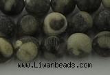 CBW163 15.5 inches 10mm round matte black fossil jasper beads