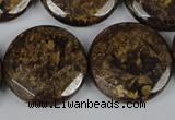 CBZ434 15.5 inches 25mm faceted coin bronzite gemstone beads