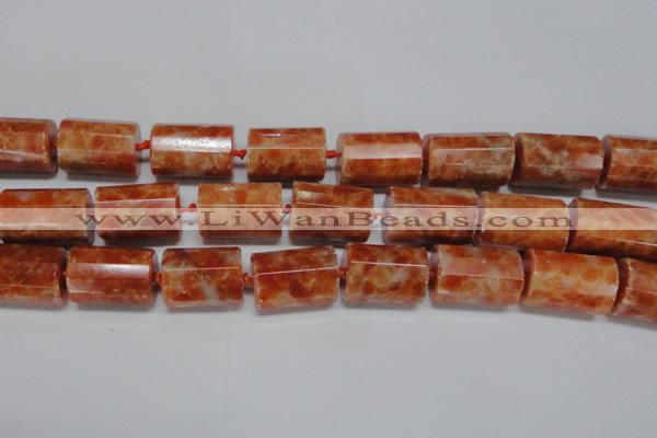 CCA471 15.5 inches 15*22mm faceted tube orange calcite gemstone beads