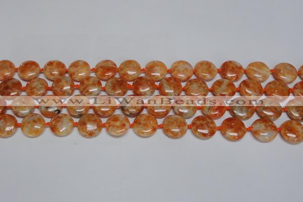 CCA475 15.5 inches 15mm flat round orange calcite gemstone beads