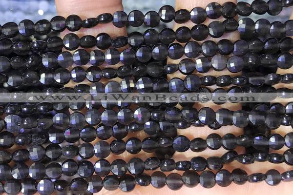 CCB1062 15 inches 4mm faceted coin obsidian beads