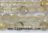 CCB1162 15 inches 4mm faceted coin golden rutilated beads